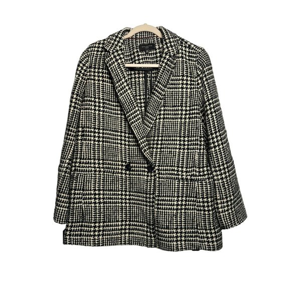 Talbots Ladies Black/White Business Wool Blend Button Pea Coat Size 12 Petite - Picture 2 of 6